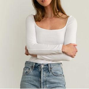 Slim Fitting Long Sleeve Almina Concept Medium Black Square Neck